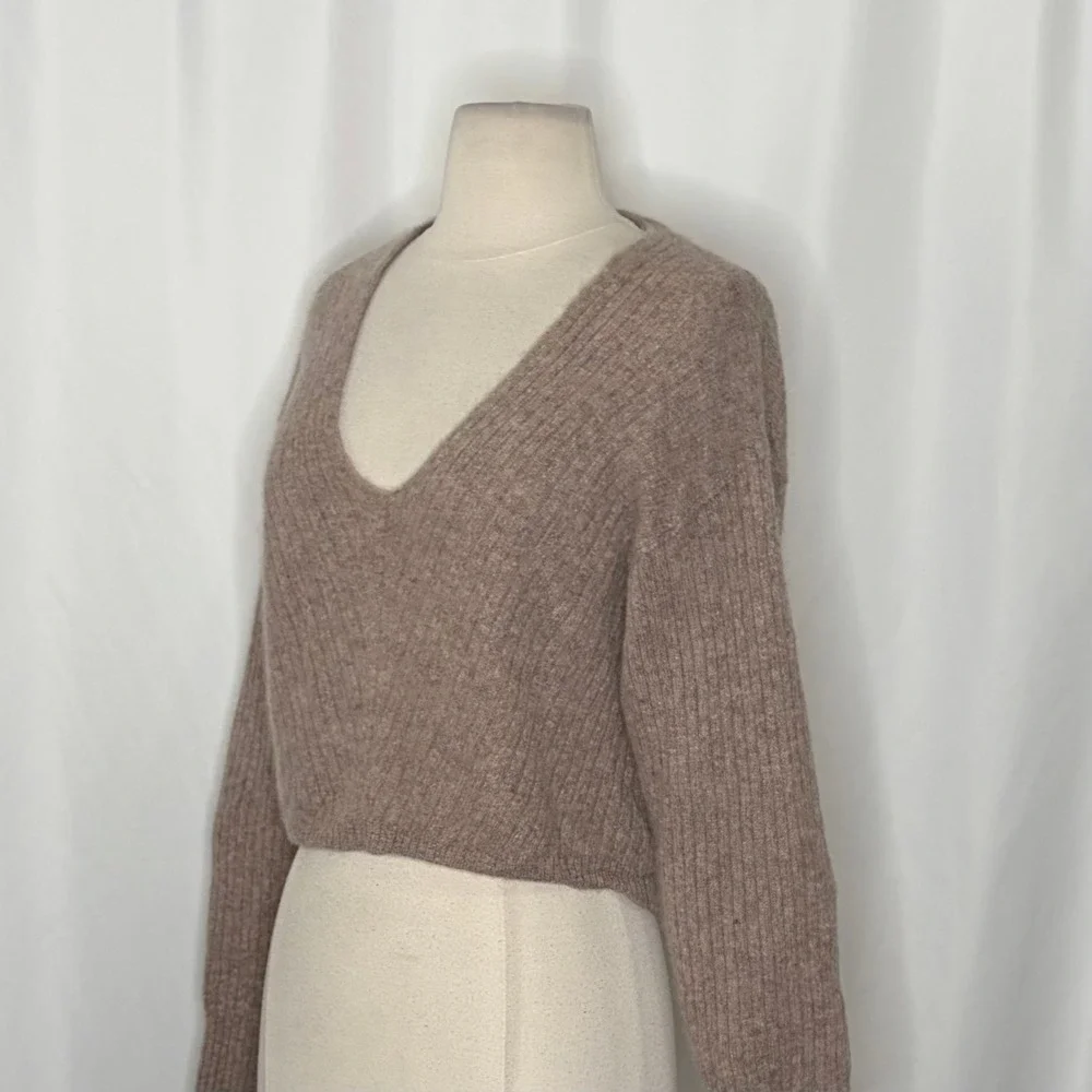 FREE PEOPLE Elias Cashmere Sweater Cropped Pullover Taupe Knitwear X-Small‎